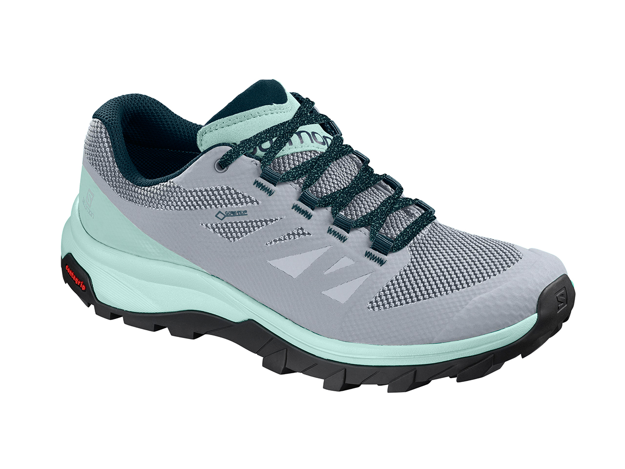 Great running shoes: SALOMON OUTLINE GORE-TEX TRAIL right shoe in grey and blue