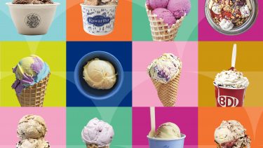 A colourful grid with all 12 ice creams.