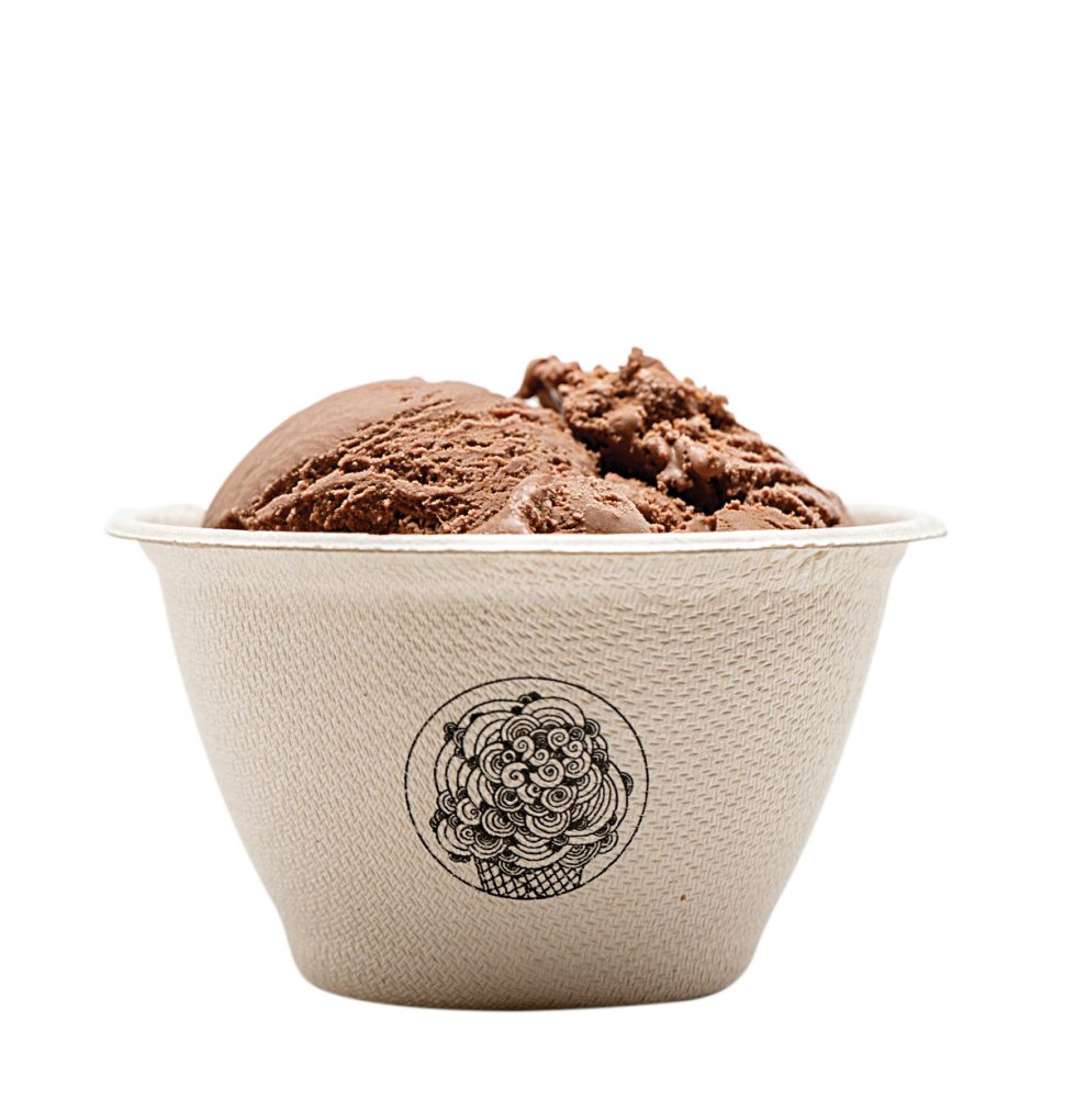 Bowl of chocolate ice cream.