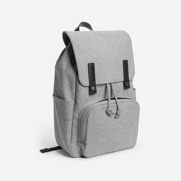 Grey Everlane backpack on a white background.
