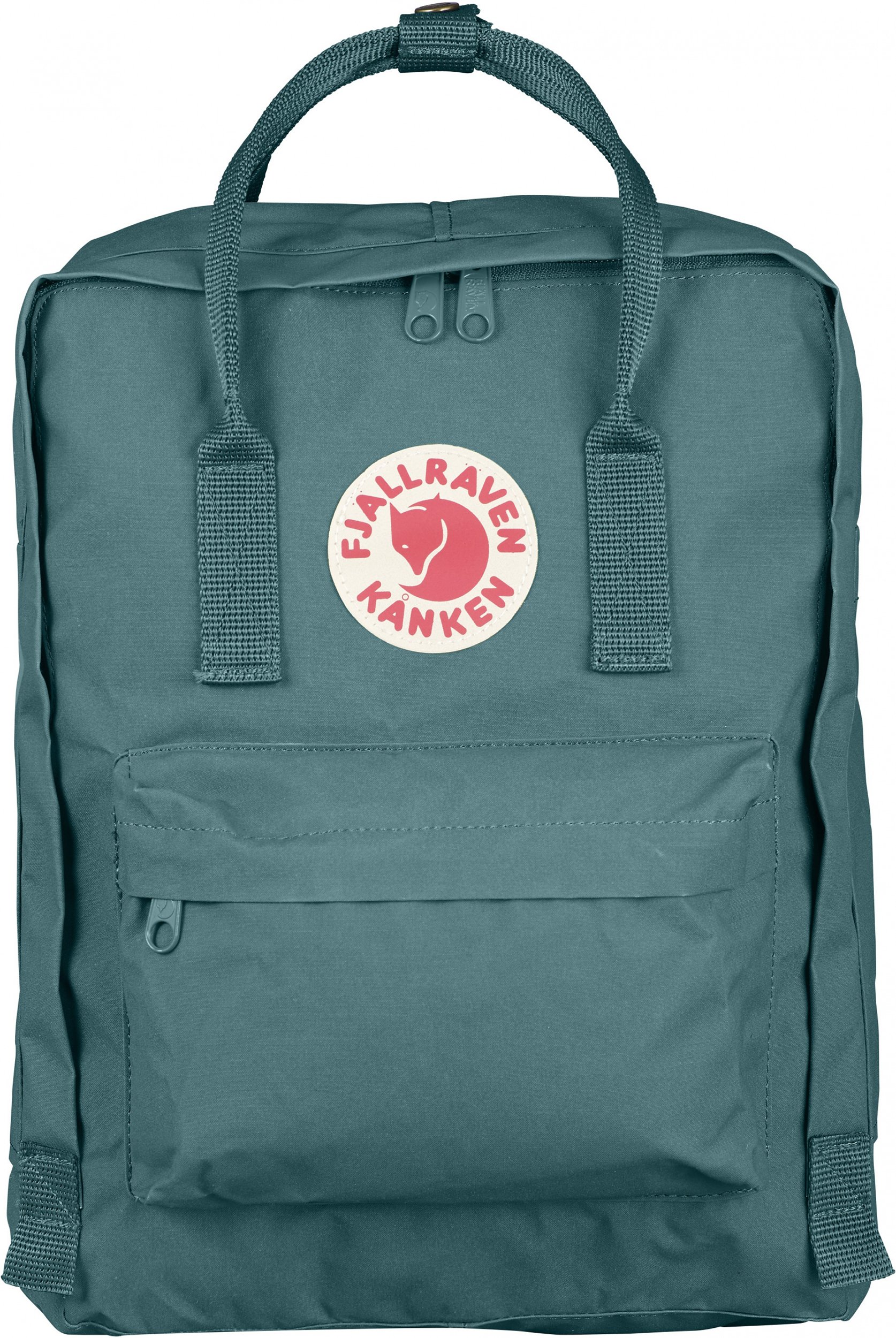 Pale forest green backpack on a white background.