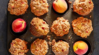 Use up overripe fruit: peach muffins in muffin tin