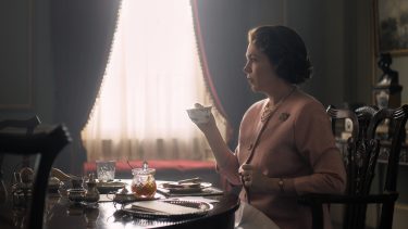 Olivia Colman in costume as the queen for upcoming season of The Crown television show