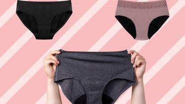Edited image of three popular period underwear brands against a pink backdrop.