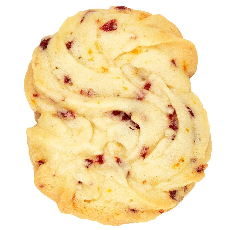 A whipped shortbread spritz cookie on a white background