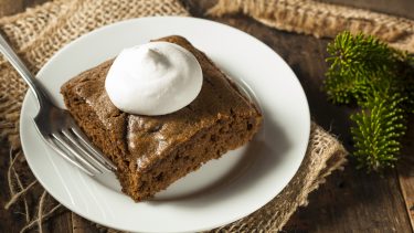 Homemade Brown Gingerbread Cake with Whipped Cream