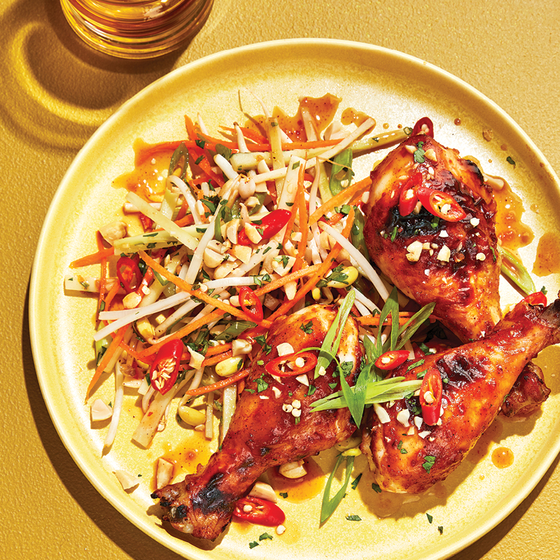 Pad Thai chicken drumsticks with bean sprout slaw