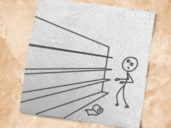 A square of toilet paper with a drawing of a stick figure looking at empty store shelves
