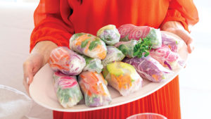 Plate of rainbow salad rolls from Jillian Harris and Tori Wesszer's new cookbook.