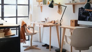 Light-wood desk and chair set-up