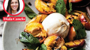 grilled peaches with burrata and mint
