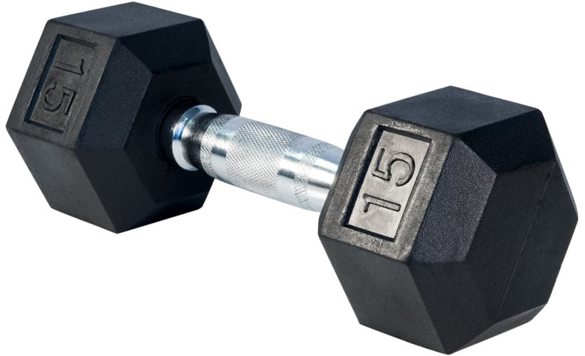 a 15-pound dumbbell for a piece on free weight exercises