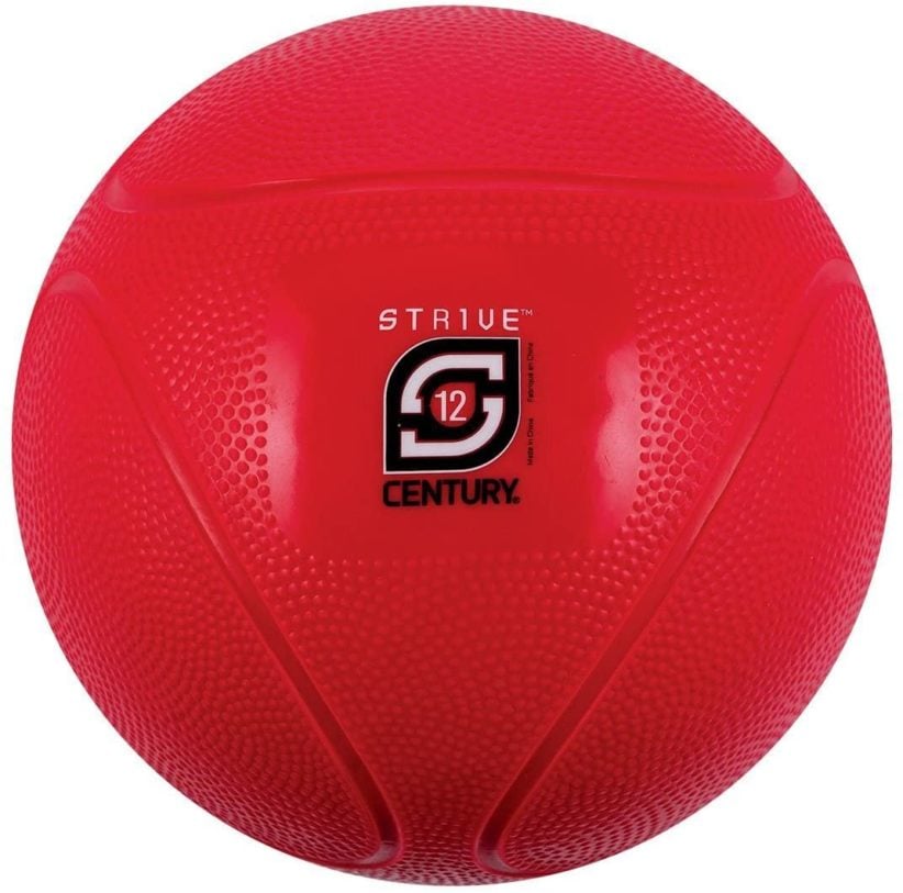 A red medicine ball for a piece on how to use free weights