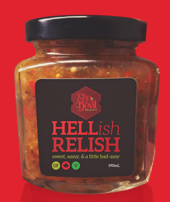 a red jar of relish