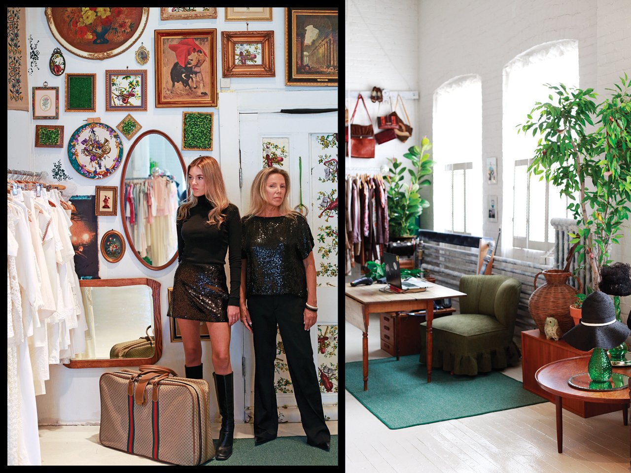A photo of Elaine Leveille and Emmanuelle Rochefort in their shop, Era Vintage Wear
