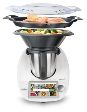 thermomix cooking with steamed vegetables on top