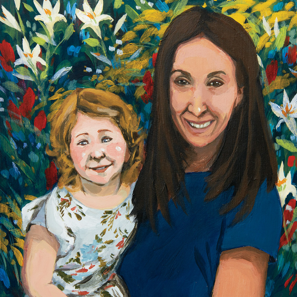 An oil portrait of Jennifer Kagan-Vaiter with her late daughter, Keira