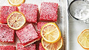 Pink Lemonade Squares with lemon slices on top