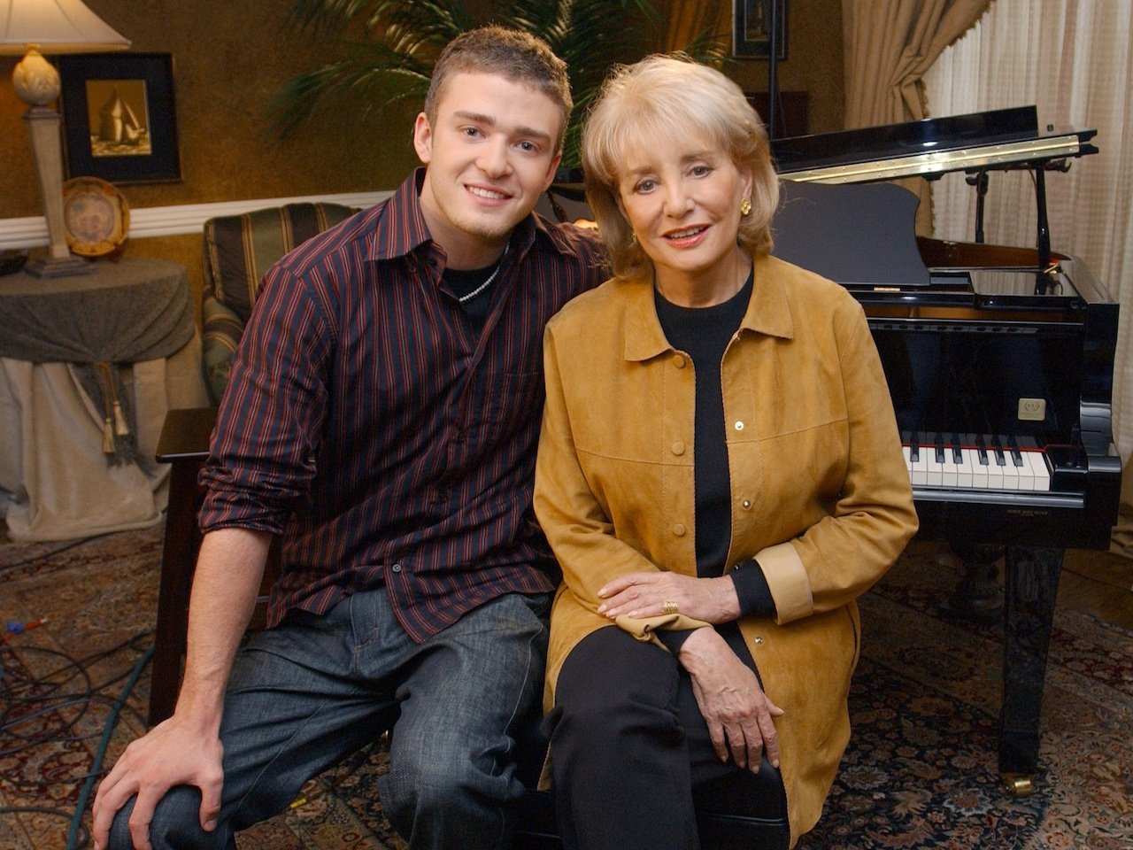 A photograph of Justin Timberlake and Barbara Walters. 