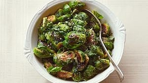 Air Fried Brussels sprouts with herb garnish