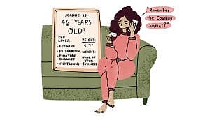 An illustration of a woman on a couch, talking on the phone