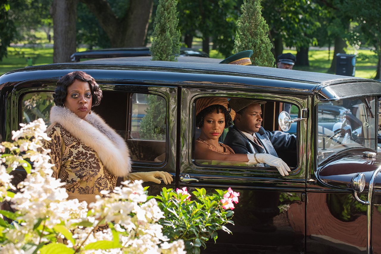 Ma Rainey's Black Bottom, streaming on Netflix, with (left to right), Viola Davis as Ma Rainey, Taylour Paige as Dussie Mae, and Dusan Brown as Sylvester. (Photo: David Lee / Netflix)