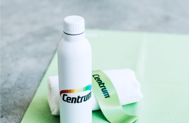 Centrum water bottle and towel