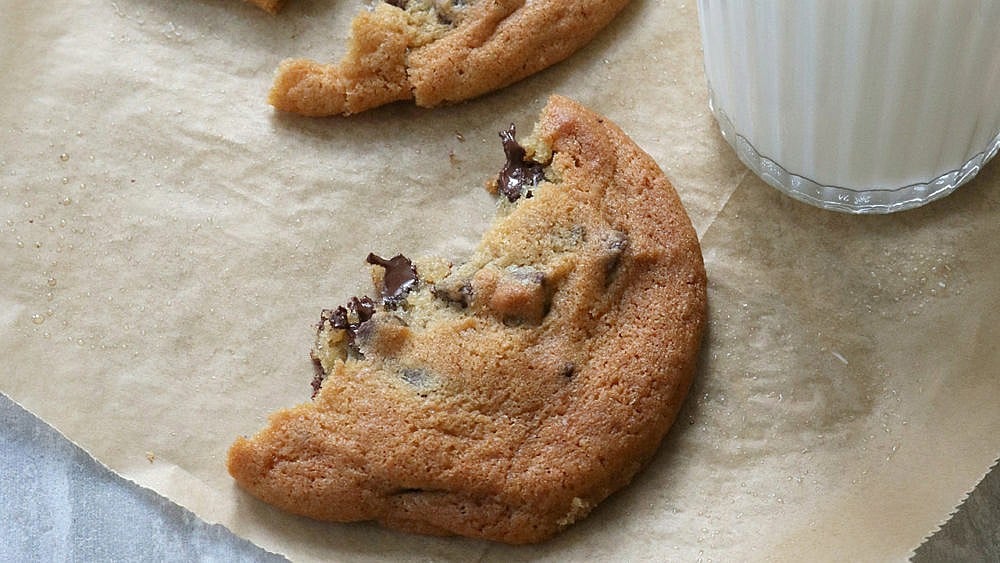 a chocolate chip cookie broken in half for a Becel Plant-Based Bricks Chocolate Chip Cookie Recipe