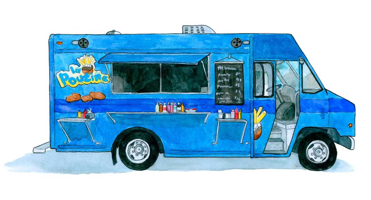 Illustration of a food truck, titled La Poutine
