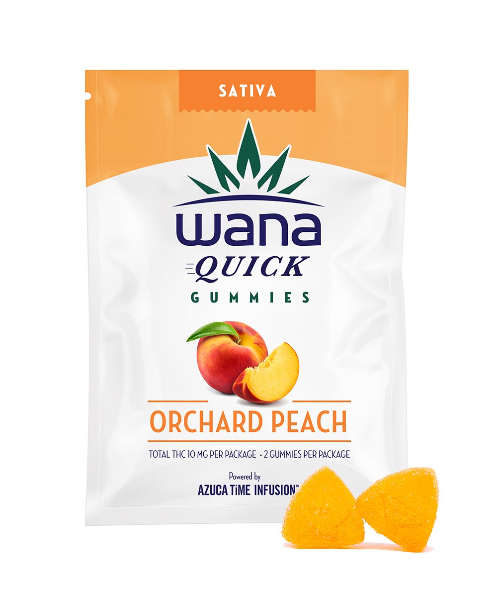 Wana Quick orchard peach gummies in a bag