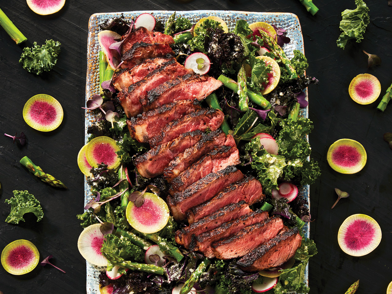 Broiled Steak And Spring Kale Caesar Salad