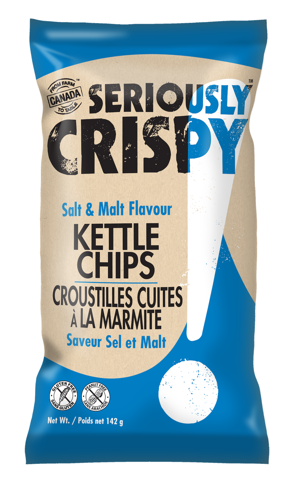 A photo of a bag of Seriously Crispy Salt and Malt chips