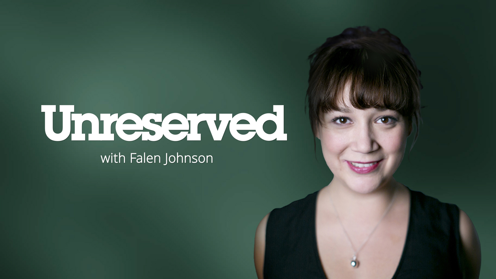 The words "Unreserved with Falen Johnson" on a green background beside a portrait of the host