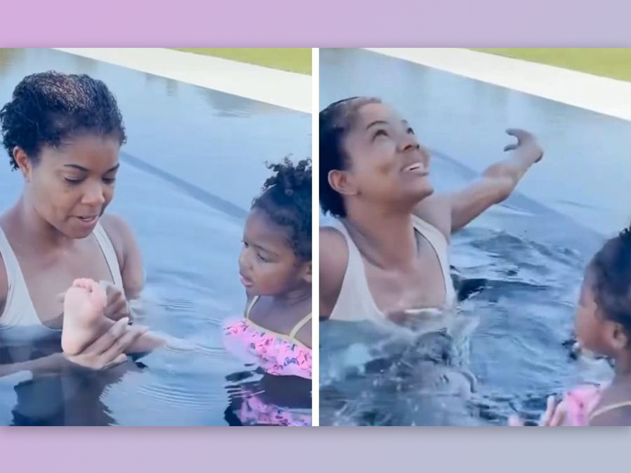Gabrielle Union in a pool with her daughter