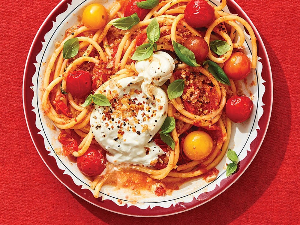 Buccatini with Cherry Tomatoes and Burrata