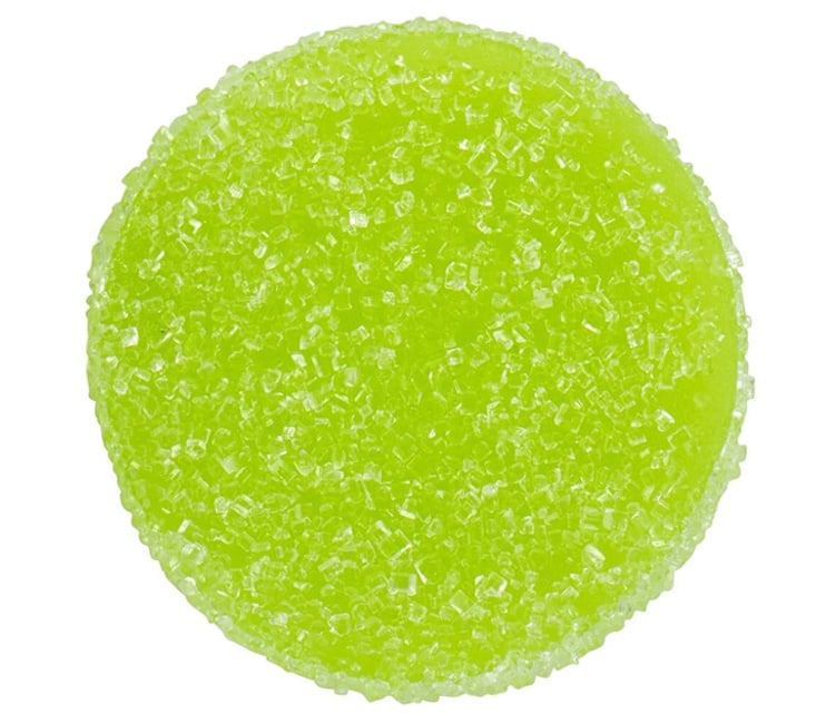 One FLY NORTH  Key Lime Pie weed gummy, green, on a white background