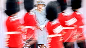 WINDSOR, ENGLAND - JUNE 12: Queen Elizabeth II attends a military ceremony in the Quadrangle of Windsor Castle to mark her Official Birthday on June 12, 2021 at Windsor Castle on June 12, 2021 in Windsor, England. (Chris Jackson/Getty Images)