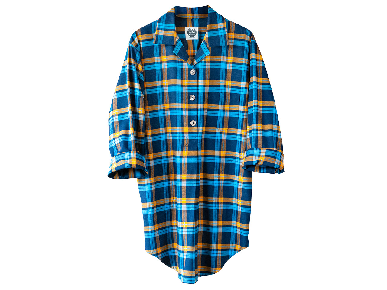 Blue and yellow checkered flannel sleep shirt