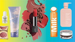 A round-up of products Chatelaine readers loved in 2021 against a yellow and blue ombré background.
