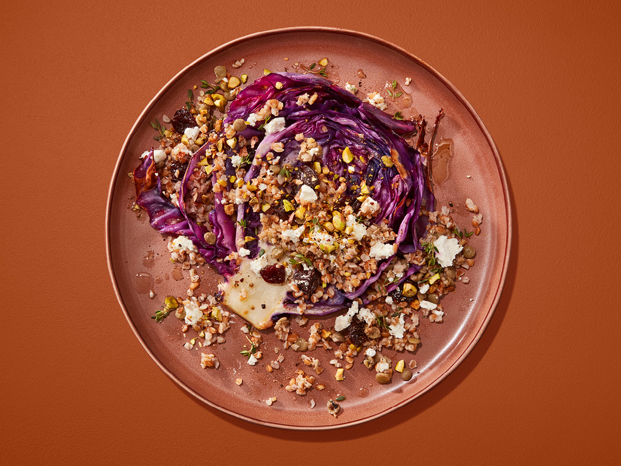 Red Cabbage Steaks with Bulgur Salad