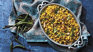 Gujarati Vaghara Makkai (Spicy Corn with Ginger and Green Chili)