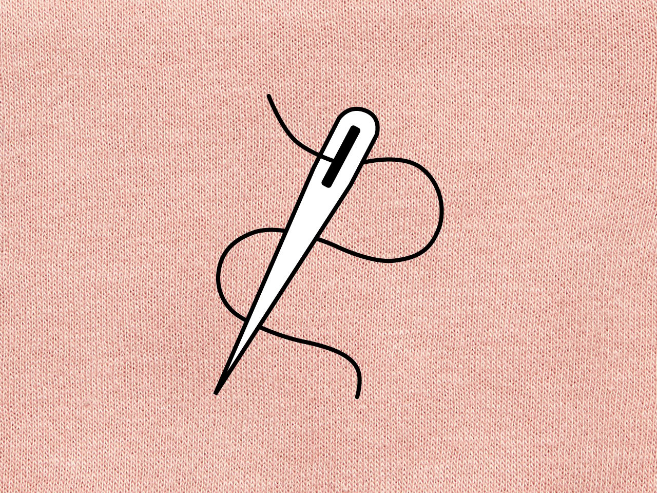Illustration of needles and threads on a pink cloth background