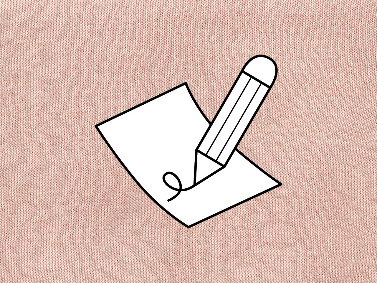 An illustration of a pencil and paper on a pink cloth background