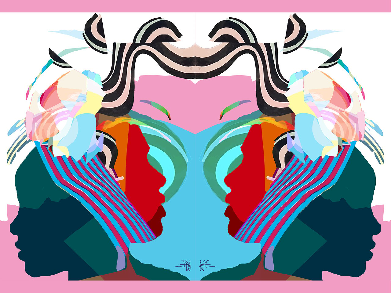 A colourful, psychedelic-looking illustration of two women in profile.