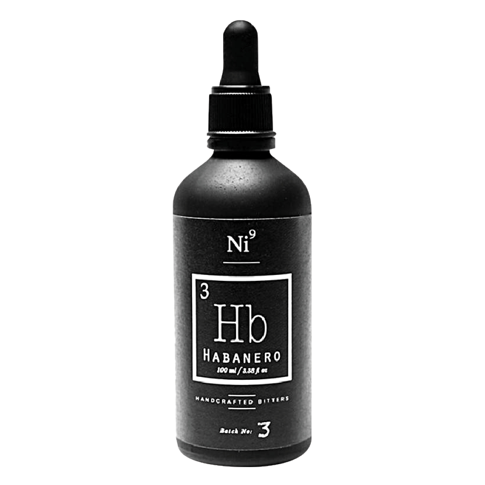 A short black bottle with a dropper cap and a label that reads "Hb Habanero"
