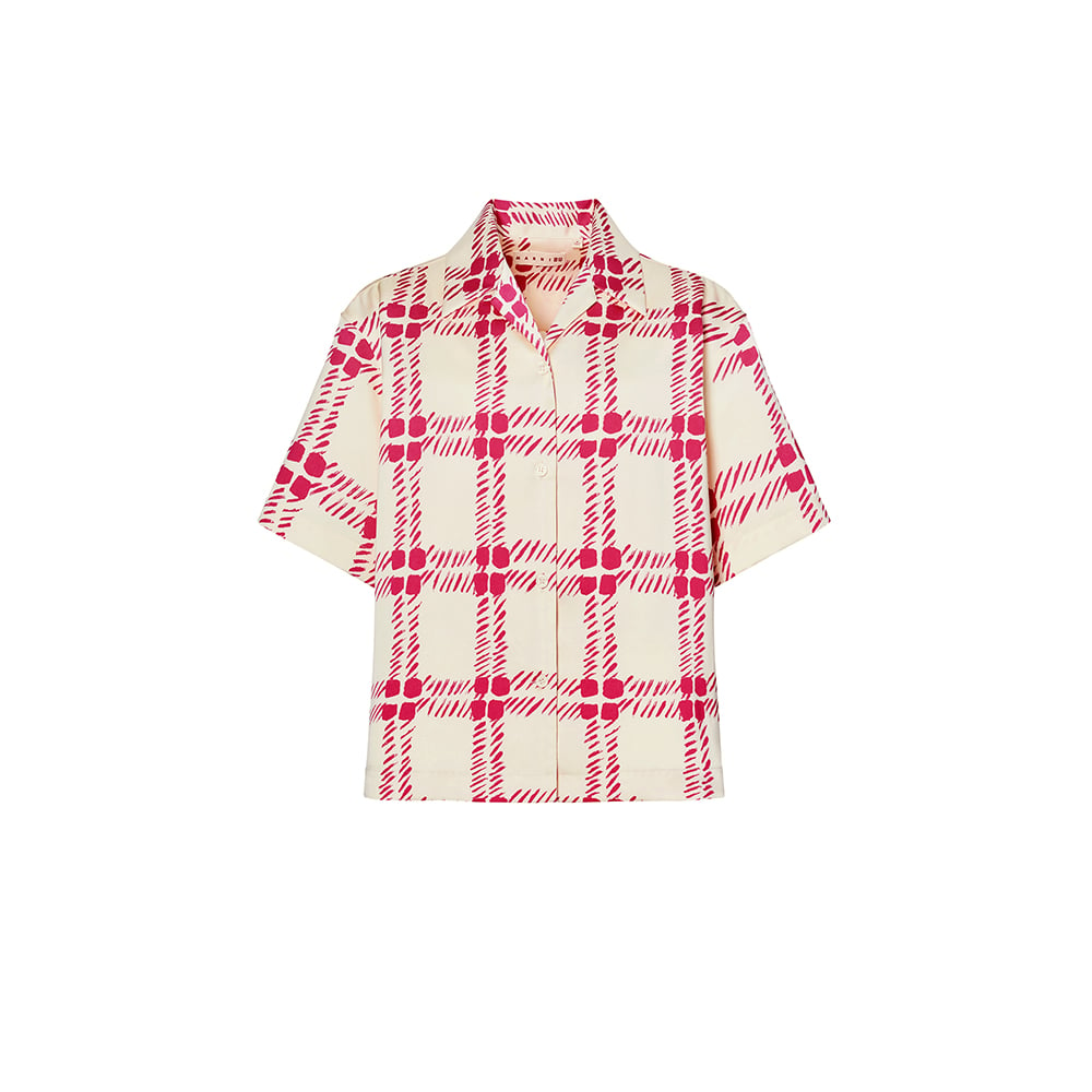 Uniqlo x Marni Collection Summer 2022 pink plaid blouse.