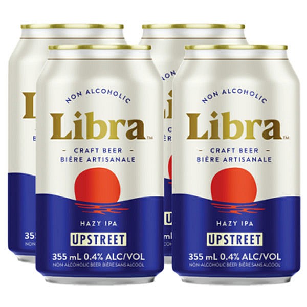 4 cans pictured, each with the word libra on them and a picture of a red sun and blue water beneath
