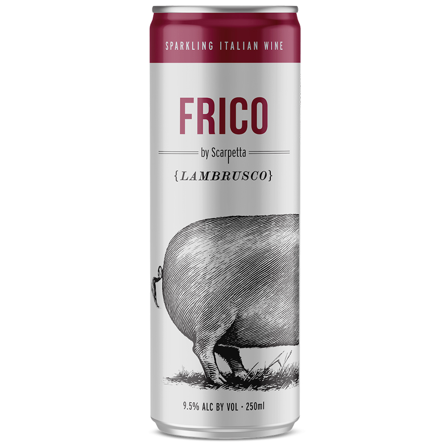 a can of Frico Lambrusco on a white background