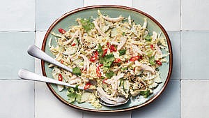 A bowl of chicken salad.