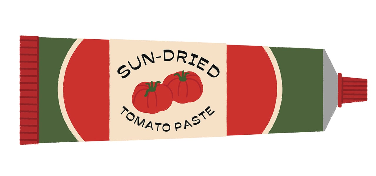 An illustration of a tube of sun-dried tomato paste